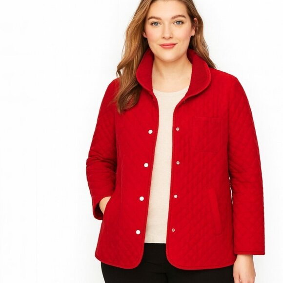 Talbots Red Diamond Quilted Corduroy Trim Snap Button Barn Jacket Sz Small - Picture 1 of 10